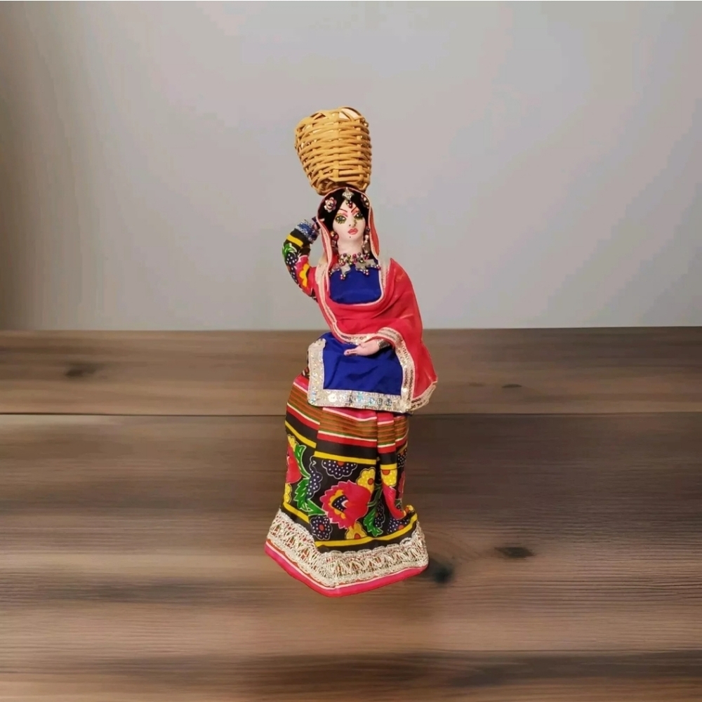 VTG Handmade Fabric Doll Figurine Folk Art Collectible Indian Colorful Detailed
